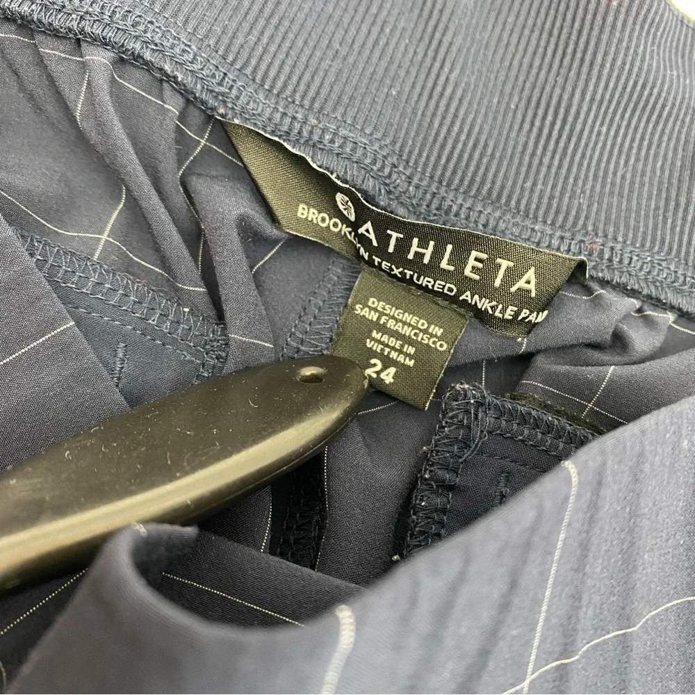Athleta Brooklyn Textured Ankle Pant Windowpane Navy Blue High Rise
